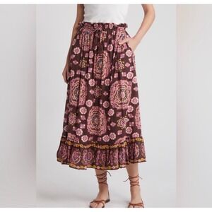 Cleobella Casey Organic Cotton Tiered Midi Skirt in Avalon Print XS NEW! Boho